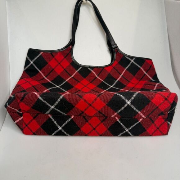 Victoria’s Secret Argyle Plaid Red Black Shopper Tote Bag VS Logo 15×11×5 - Picture 4 of 14